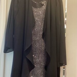 Black and silver sequin cocktail dress with overwrap size 16